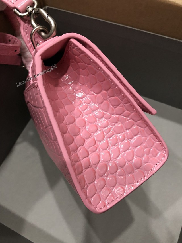 Balenciaga專櫃爆款小號手提女包 巴黎世家鱷魚新粉色銀扣Hourglass沙漏包 fyj1653